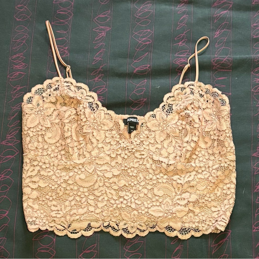 Express Cropped Lace Trim Cami Bralette PEACH
